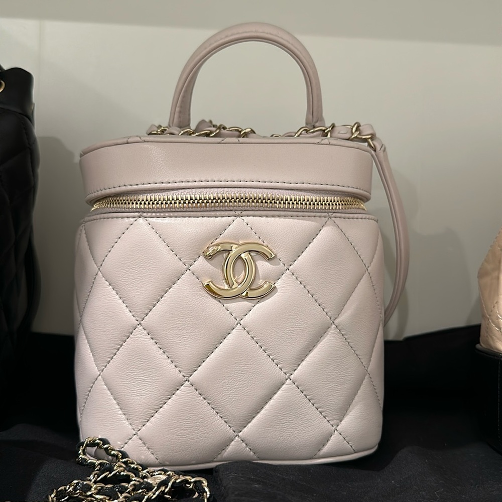 Authentic Lambskin Quilted Trendy Vanity Case small